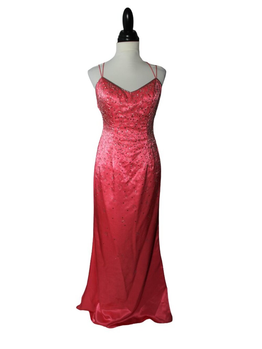 Vintage 90s Coral Pink Beaded Sequin Prom Dress Modern Size 6/8
